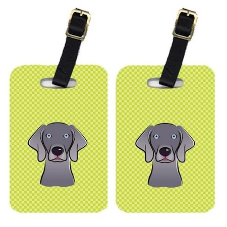 Carolines Treasures Carolines Treasures BB1293BT Pair Of Checkerboard Lime Green Weimaraner Luggage Tags BB1293BT